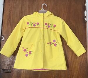 Vintage Wippette Kids Yellow Raincoat Girl's Size 4 Hooded Floral Hooded Preown